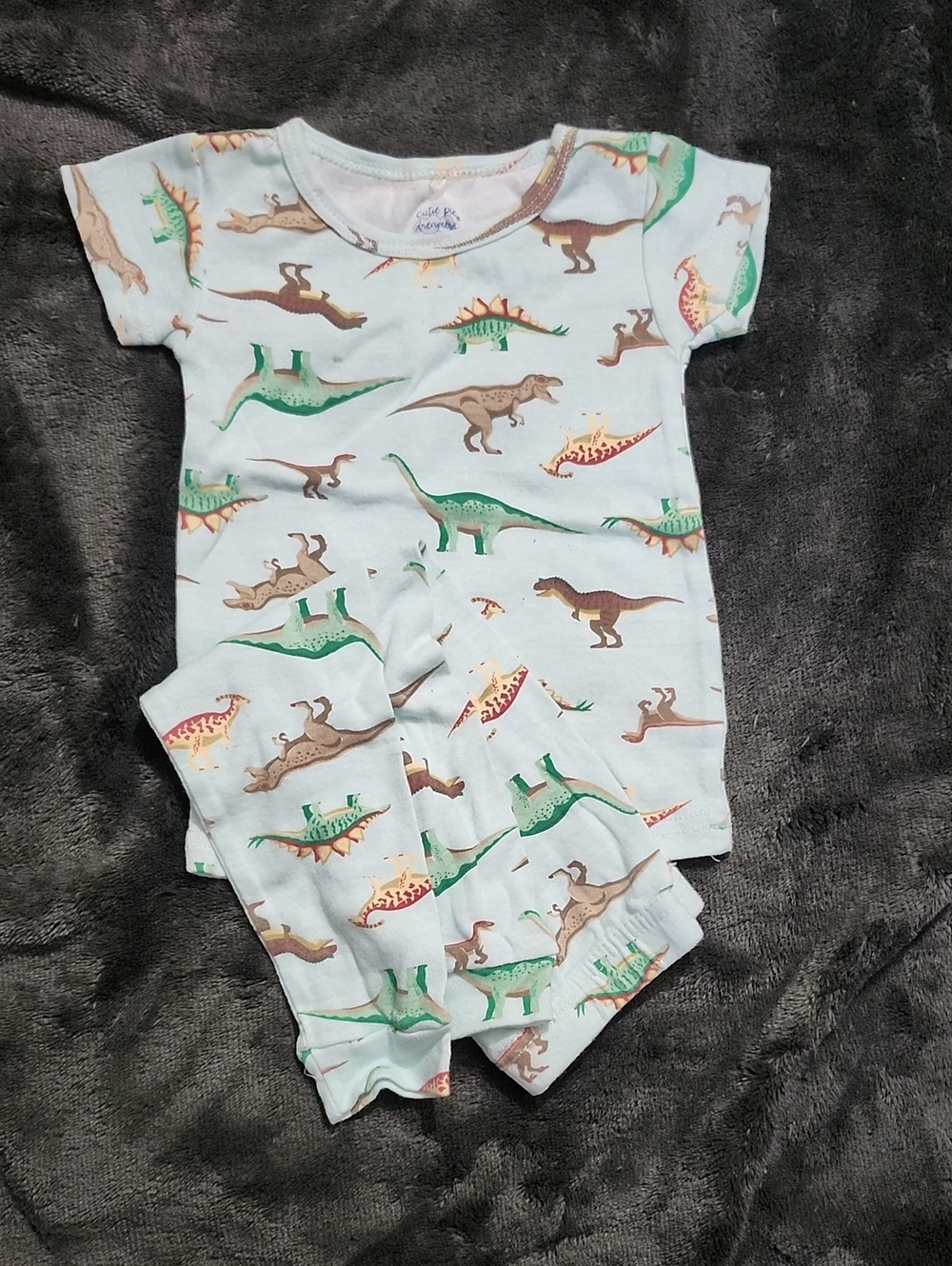 Dinosaur Print Kids One-Piece Bodysuit - Light Blue with Green & Brown Dinosaurs